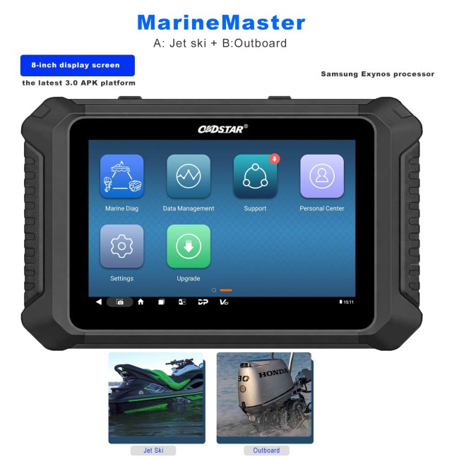 OBDSTAR MarineMaster A: Jet ski + B:Outboard Read/Clear Code, Data Flow, Freeze Frames, Action Test