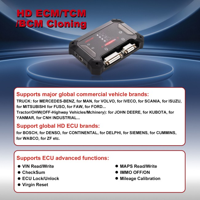 OBDSTAR ECU MASTER C for HD Supports TCM ECM BODY/CHASSIS/OTHER Clone Functions, The First Professional PC-based ECU Flasher